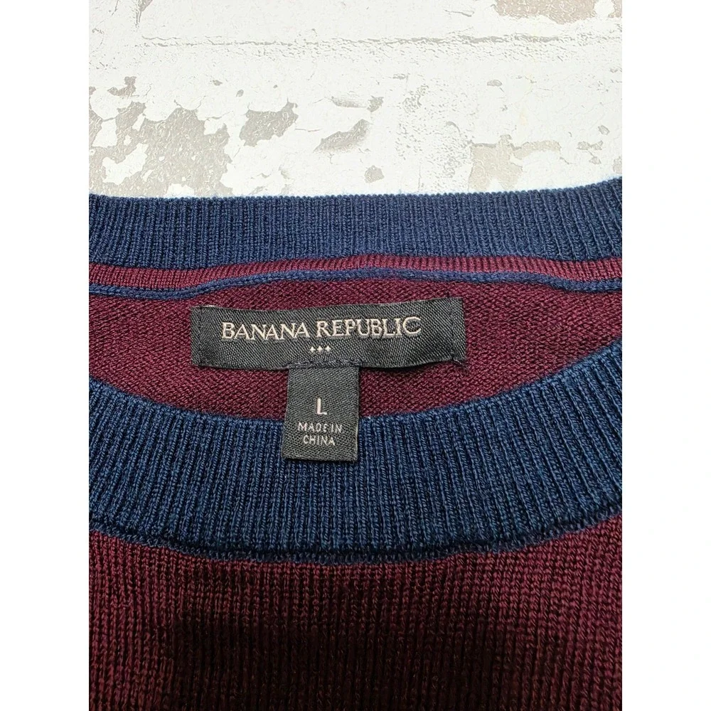 Banana Republic Mens Merino Wool Blend Raglan Sweater Large Burgundy Navy Blue